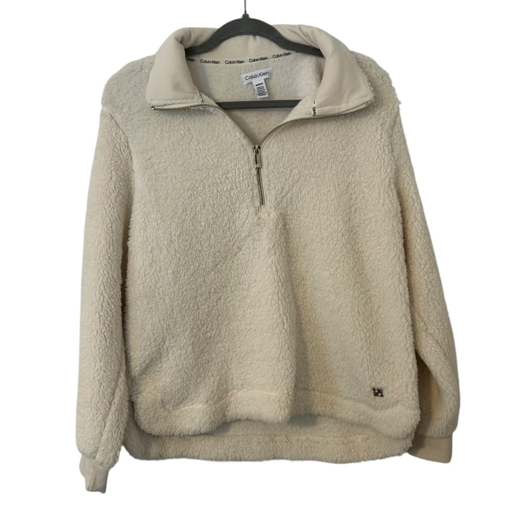 Cream White Sherpa MK Michael Kors Designer Jacket Quarter Zip Women’s Medium!